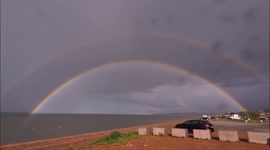 Stunning double-rainbow during rain shower in Kent, UK