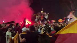 Roma fans celebrate Europa Conference League win with giant street party