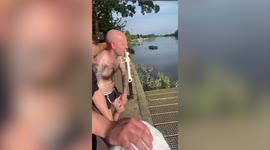 Leeds United fan shatters heels jumping into River Thames after team's win