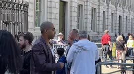 Preparation for unionized workers' demonstration in London, UK