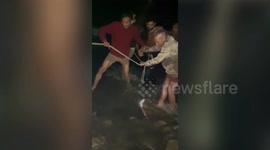 Youth rescued by police and fire department after falling into river in northern India