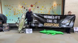 Protest against crocodile skins outside Hermes in Bond St