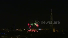 Peter's fireworks festival started in St Petersburg for city's 319th birthday, Russia - display from Belarus team