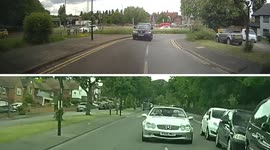 Mitsubishi SUV driver on wrong side of the road in London, forces other drivers to slam on the brakes