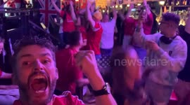Nottingham Forest fans celebrate in pub following team's goal in play-off final