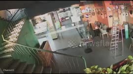 Camera captures moment missile devastates shopping centre in eastern Ukraine