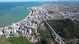 Wonderful aerial view, from a height of 400 meters, of the most famous bridge in the city of Vila Velha - ES- BRAZIL