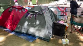Queen superfans camp near Buckingham Palace ahead of the Platinum Jubilee, London, UK