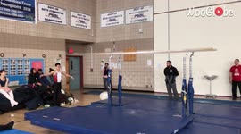 'Gymnast suffers embarrassing fail while performing cool maneuvers on parallel bars'
