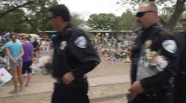 Police Lay Flowers at Robb Elementary School Memorial, Uvalde Texas