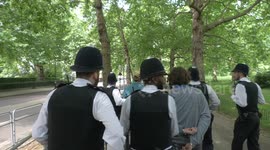 Two protesters detained in handcuffs at Queen’s Trooping the Colour Jubilee event in London