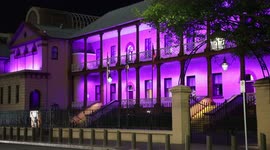The New South Wales Parliament building on Macquarie Street, Sydney, Australia is lit up purple to mark the Queen’s Platinum Jubilee.
