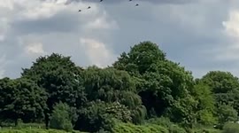 Typhoon Eurofighters fly over Chiswick in a ‘70’ formation to mark the Queen’s platinum jubilee
