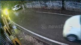 Seconds The Barrier Wall Collapses On Two Cars In Menteng Atas, South Jakarta