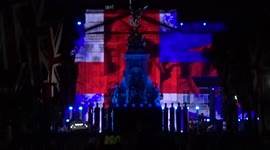 The flag of England projected on Buckingham Palace for Platinum Jubilee - London