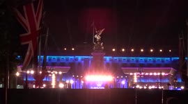 Projections and flashing lights at Buckingham Palace celebrate the Queens Platinum Jubilee - London
