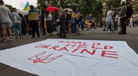 Ukrainian-Russian war: fund raising for Ukraine and demo. 4 june 2022. Place de la Republique, Paris, France