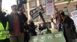 Hong Kong pro-democracy activists protest Chinese embassy in London on 33rd Anniversary of Tiananmen Square massacre