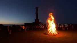 Queen's Platinum Jubilee Beacon bonfire on top of Kit Hill, Callington, Cornwall