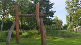 A beautiful playground in Bruges, Belgium.  A beautiful sunny day.  Children having fun. Speelterrein Gulden Kamer