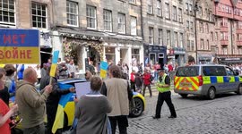 Ukrainian protesters march through the Royal Mile in Edinburgh in protest of the Russian invasion
