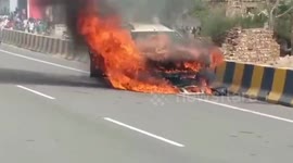 Car turns into ball of fire on National Highway in Rajasthan