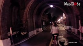 'Electric unicycle bumps into bicycle after rider falls off it '