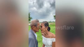 Sweet elderly couple finally have wedding photos after being married for 65 years