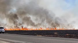 US: Grass Fire Burns Off Highway 99 In Tulare County, CA