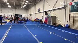 'Adult gymnast gets INSANE height on her flip 
'