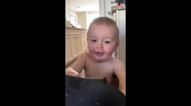 Toddler can't help but dance when he hears music playing