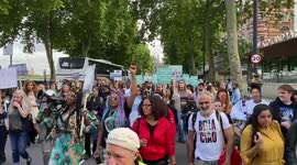 Protester gather in London during march against violence towards women