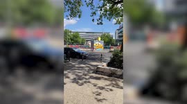 Footage shows emergency crews at the scene following Berlin car crash