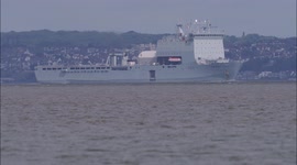 RFA Mounts Bay departs Thames after Platinum Jubilee off Kent, UK