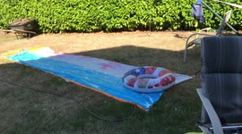 Boy misses jump onto float