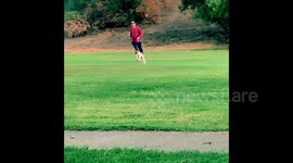 Man falls down running with dog