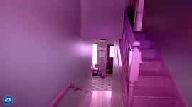 Woman falls down steps