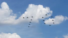 Queen's Platinum Jubilee Celebration in London The Military aircraft Flyby or Flyover in a 70 Formation Towards Buckingham Palace