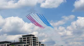 Queen's Platinum Jubilee Celebrations, the Red Arrows Flying Over London Towards Buckingham Palace 02.06.2022