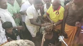 That's nuts: Religious festival in south India involves smashing COCONUTS on devotees' heads