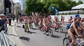 Hundreds of naked cyclists cruise through London during nude bike ride