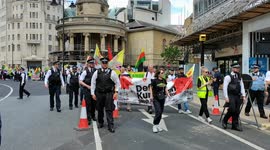 Protestor allege British politics discrimination protestors, protest against Turkish war, London, UK