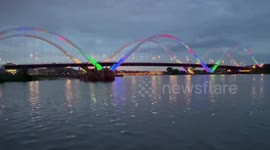 Washington's Frederick Douglass Memorial Bridge lights up with rainbow colours for Pride Month