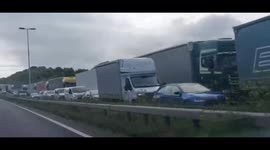 Dover Lorry Queues Towards Port Of Dover, Traffic At Standstill