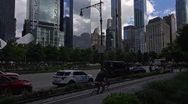 Architecture near West street highway on Manhattan with street view