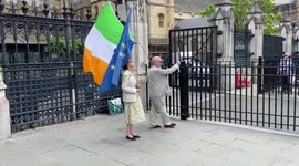 Protesters opposing changes to the Northern Ireland Protocol outside Parliament