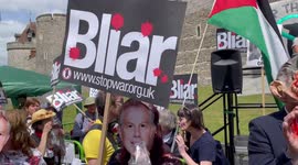 Newsflare Edit - Demonstrators at Windsor Castle protest about the Knighthood being given to Tony Blair by Her Majesty Queen Elizabeth II