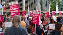 Thousands protest against Home Office planning to deport asylum seekers to Rwanda tomorrow, London, UK