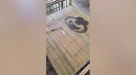 Artist uses blow torch to draw awesome pictures on bamboo bed