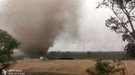 Huge tornado tears through Chinese village, damaging houses and trees